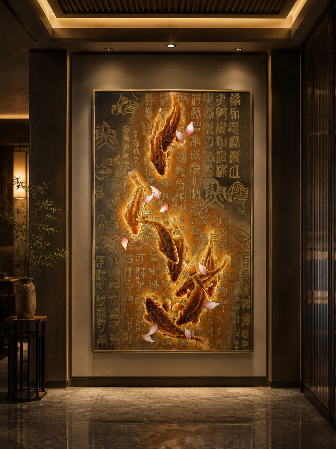 空间珐琅画九鱼图场景作品